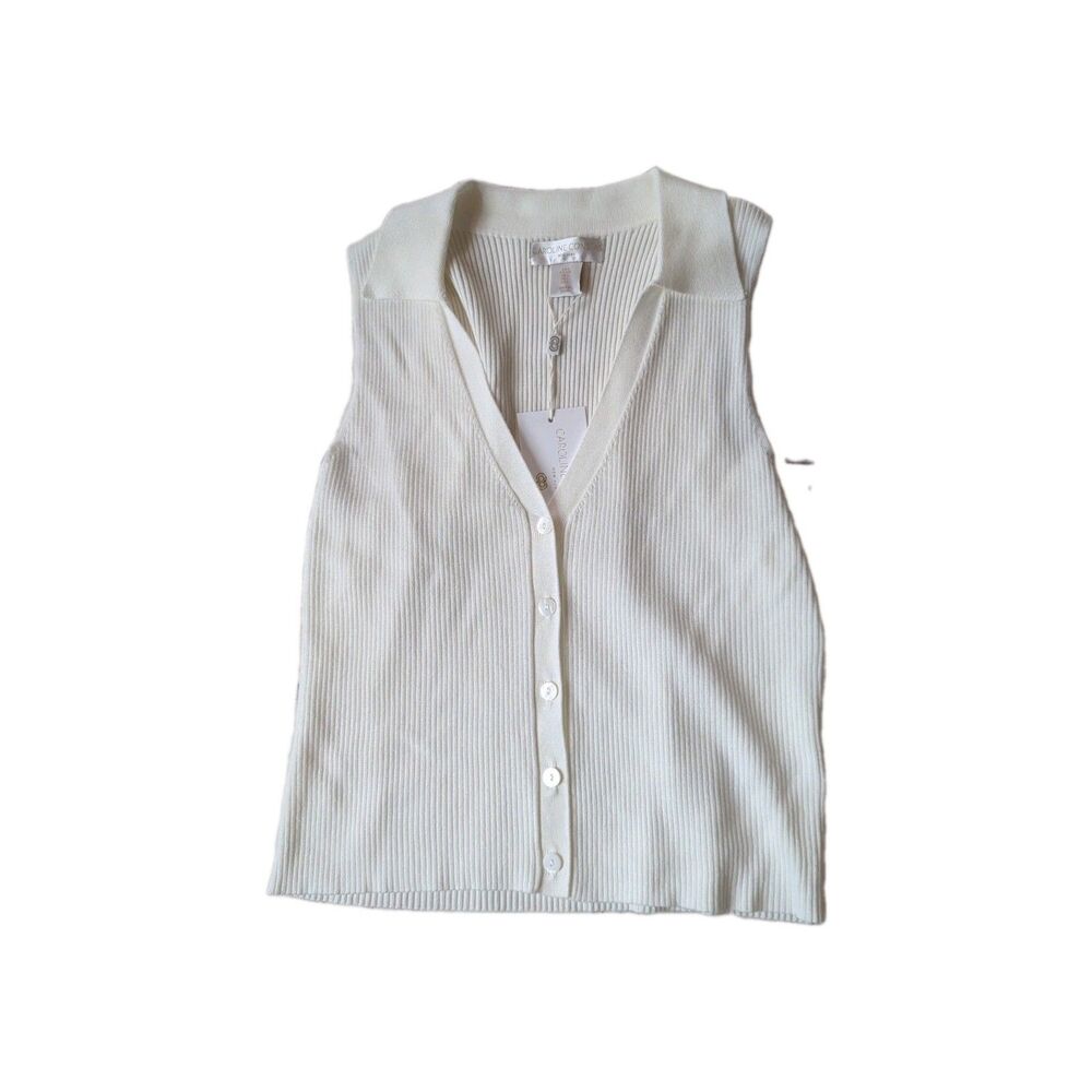 Caroline Constas NWT White Sleeveless Ribbed Sweater Vest Large